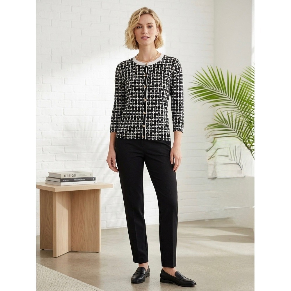 Trina Turk Black White Geometric Print Cardigan Sweater Cotton Modal 131008